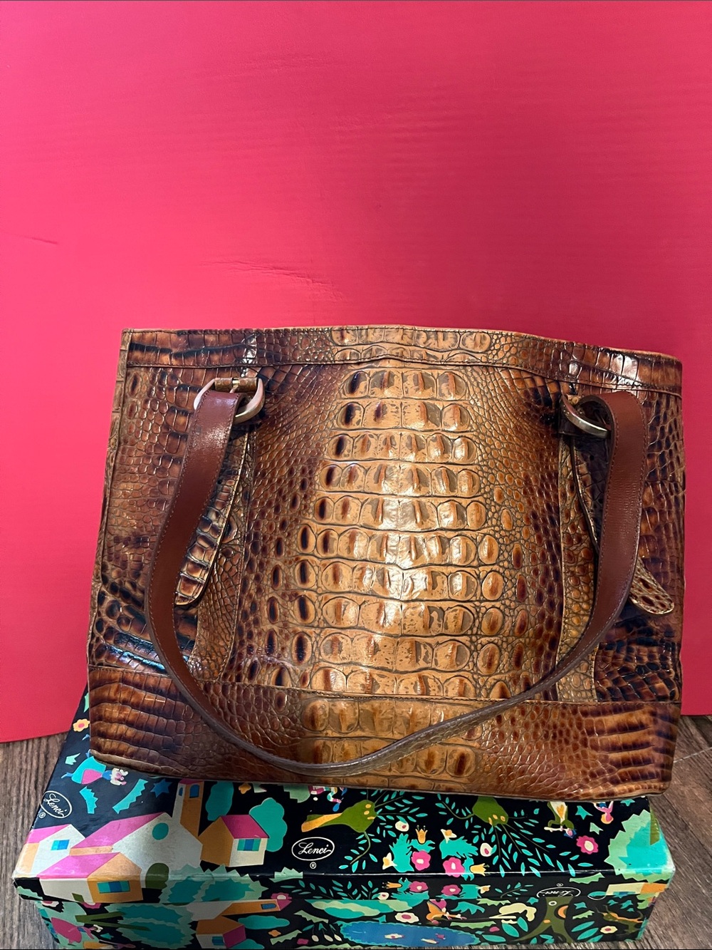 Brahmin Brown Croc-Embossed Leather Tote